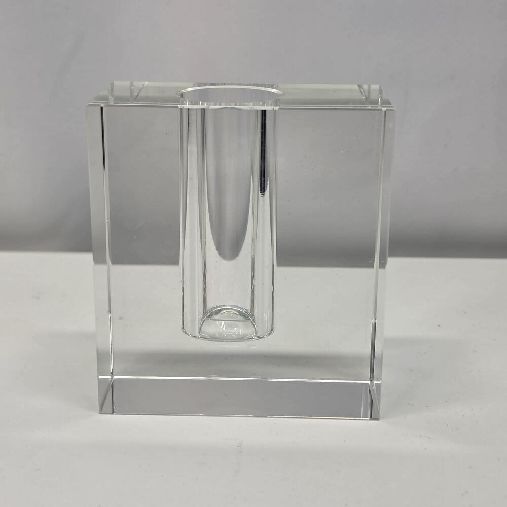 Vintage MCM Tizo Design Bud Vase Crystal Rectangular Minimalist Heavy Glass Art